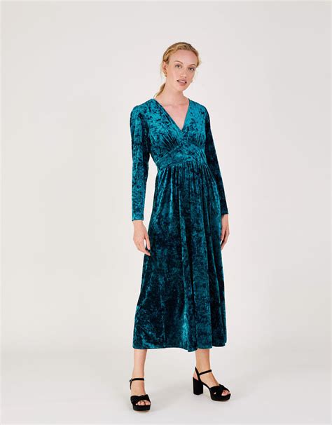 Victoria Crushed Velvet Midi Dress Teal