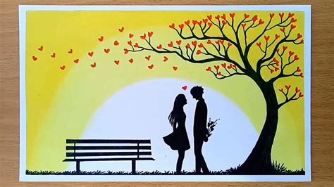 How To Draw Romantic Couple Under Love Tree Oil Pastel Drawings Oil