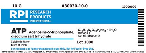 A Atp Adenosine Triphosphate Disodium Salt Trihydrate