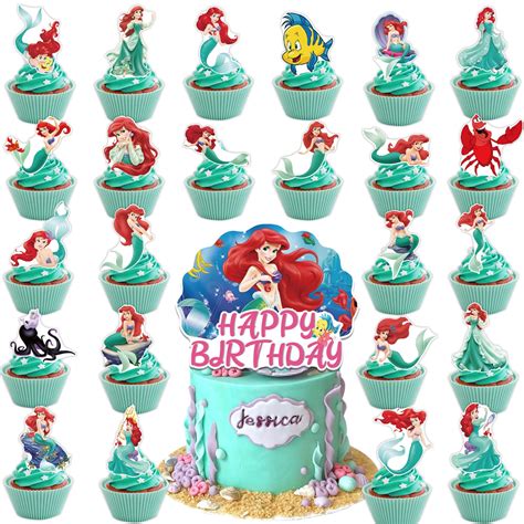 Buy 25Pcs Little Mermaid Ariel Party Cake Decorations, Cute Little ...