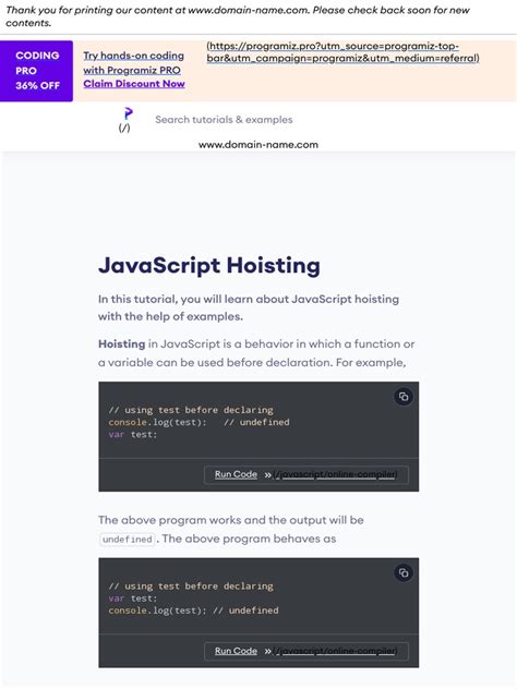 Javascript Hoisting With Examples Pdf Java Script Scope