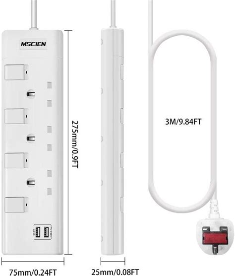 Mscien Way M Extension Lead With Usb Slots Individually Switched