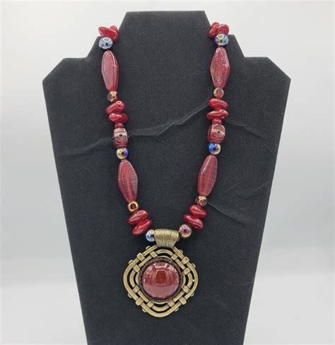 Chico S Red Glass Beaded Pendant Necklace 20 Goldton Gem