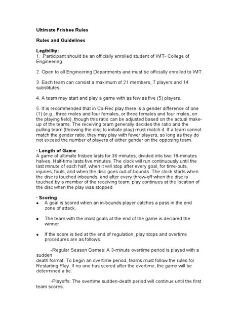 Ultimate Frisbee Rules | Download Free PDF | Sports | Sports Rules And ...