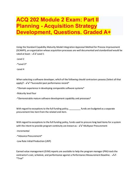 ACQ 202 Module 2 Exam Part II Planning Acquisition Strategy