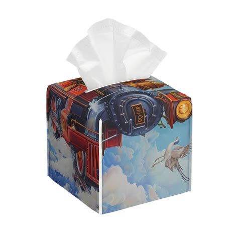 Gukieu Cartoon Train Hot Air Balloon Print Leather Tissue Box PVC Waterproof Velcro Opening And