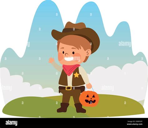 Cute Little Boy Dressed As A Cowboy Character Vector Illustration