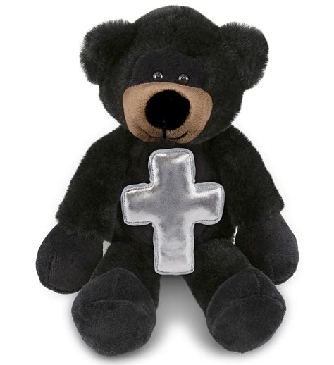 Dollibu Long Leg Black Bear Stuffed Animal With Silver Cross Plush