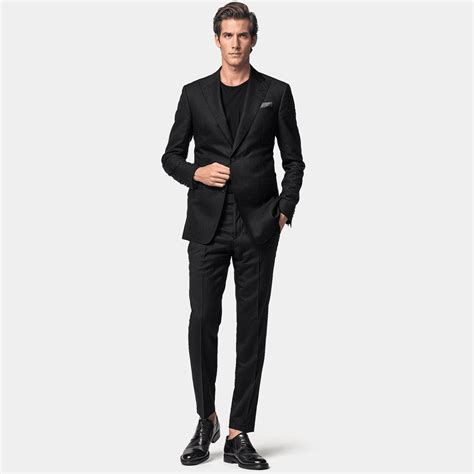 Black Linen Peak Lapel Unlined Suit