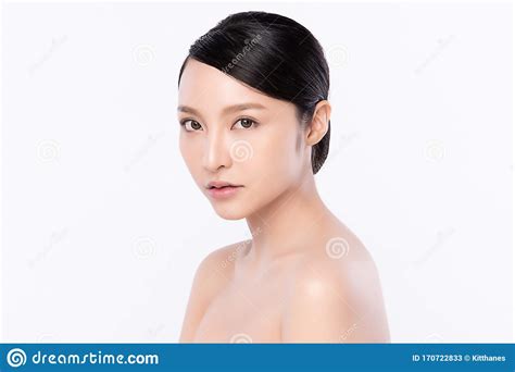 Portrait Beautiful Young Asian Woman Clean Fresh Bare Skin Concept