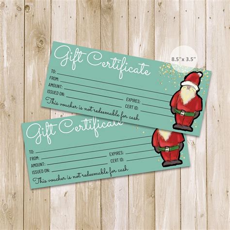 Printable Christmas T Certificate Template Santa T Etsy