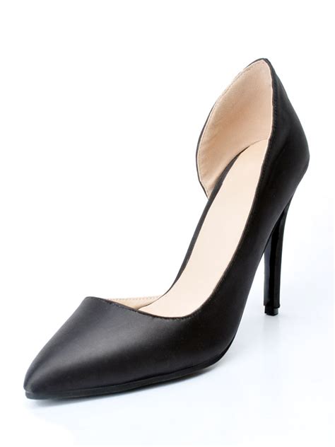 Black High Heels Women Dress Shoes Satin Pointed Toe Slip On Pumps For ...