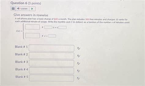 Solved Question 6 3 Points ListenGive Answers In RowwiseA Chegg