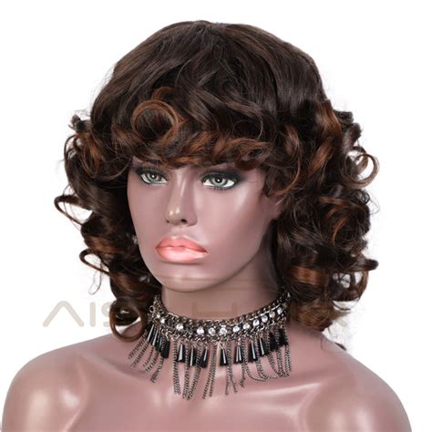 Aisi Hair Wholesale 12 Inch Ombre Brown Afro Kinky Curly Wigs With Bangs Hair Wig Cheap