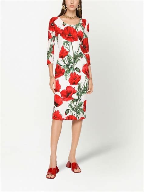 Dolce Gabbana Poppy Print Midi Dress Farfetch