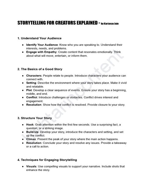 Storytelling For Creators Explained - by Kartavya Jain | PDF