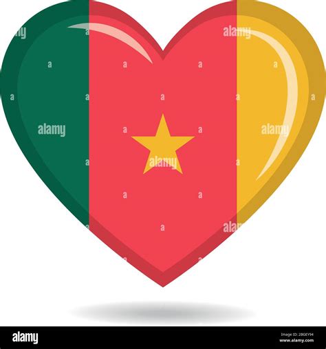 Cameroon National Flag In Heart Shape Vector Illustration Stock Vector