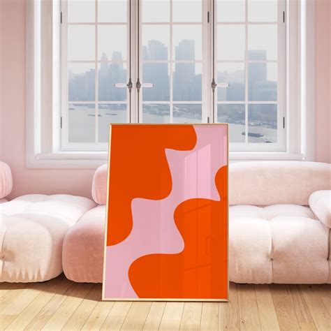 Pink Orange Abstract Print Preppy Poster Set Of 2 Prints Trendy Pink