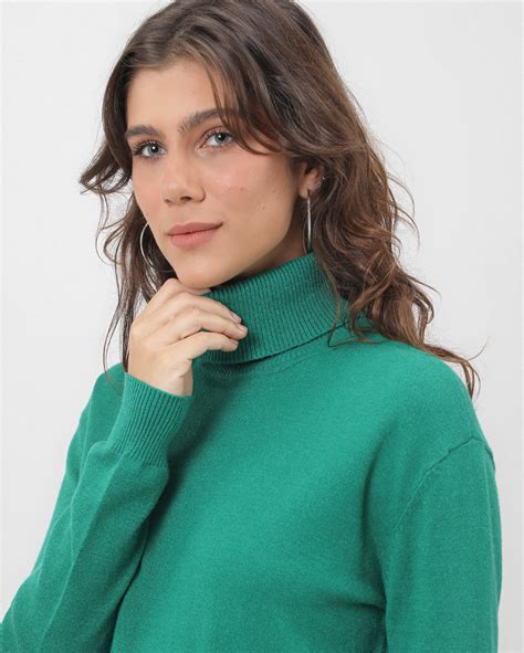 Riachuelo Blusa Feminina De Tricot Gola Alta Verde Verde Pool