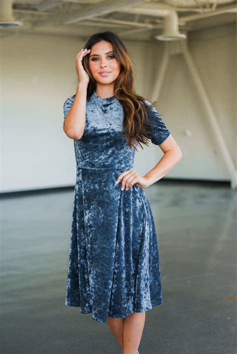 The Crushed Velvet Dress In Ocean Blue Crushed Velvet Dress Modest Dresses Blue Crushed