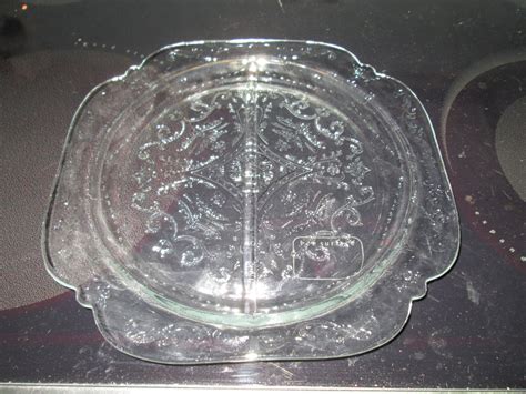 Vintage Large Square Divided Dish Patterned Depression Glass Serving