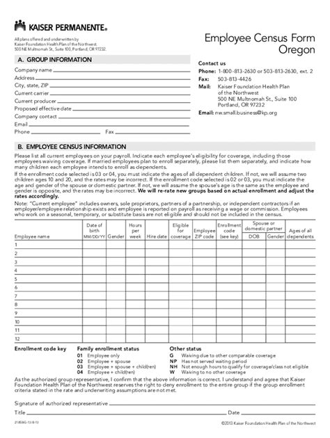 Fillable Online Or Employee Census Form Fax Email Print Pdffiller