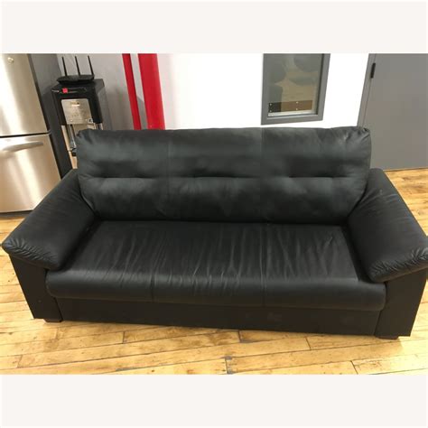 IKEA Black Leather 3 Seat Sofa AptDeco