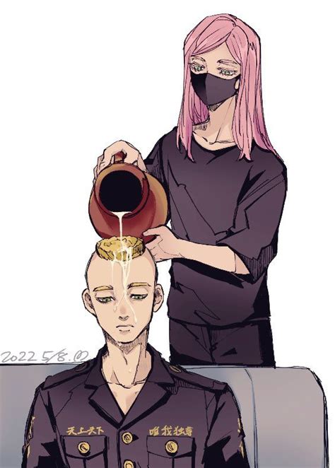 Two People With Pink Hair One Is Pouring Something Into The Other S Head