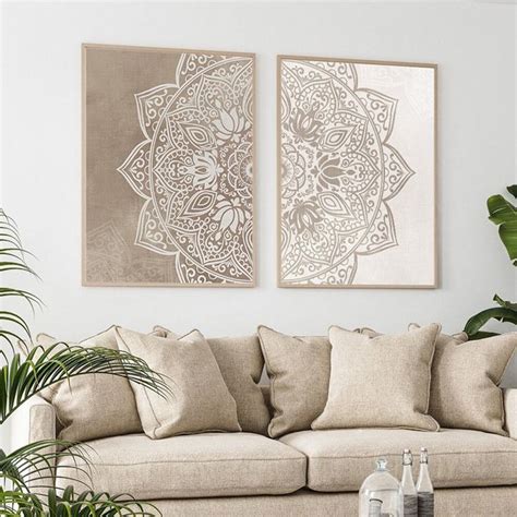 Original Beige Taupe Mandala Wall Art Posters Print Boho Neutral Color