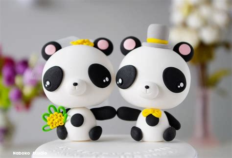 Panda Wedding Cake Topper Bride And Groom Figurine Funny Wedding Cake