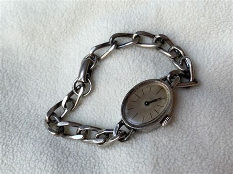 Antique Silver Wristwatch Art Deco Link Chain Bracel Gem