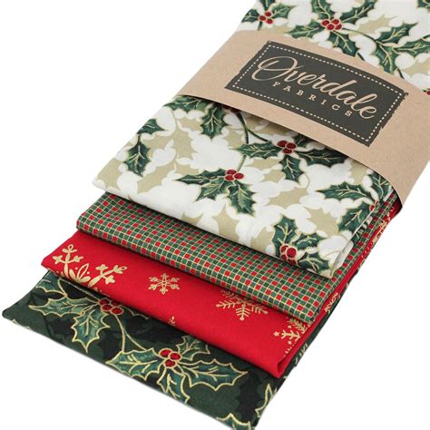 4 Fat Quarters Bundle Holly Christmas Overdale Fabrics