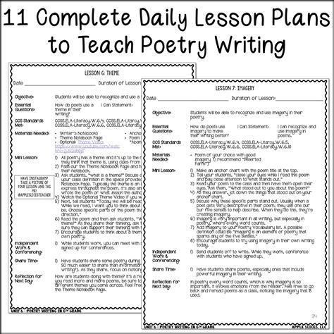 Poetry Lessons 6th Grade Writing Unit 6