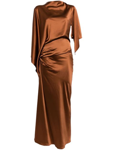 Christopher Esber Asymmetric Long Silk Dress Brown Farfetch