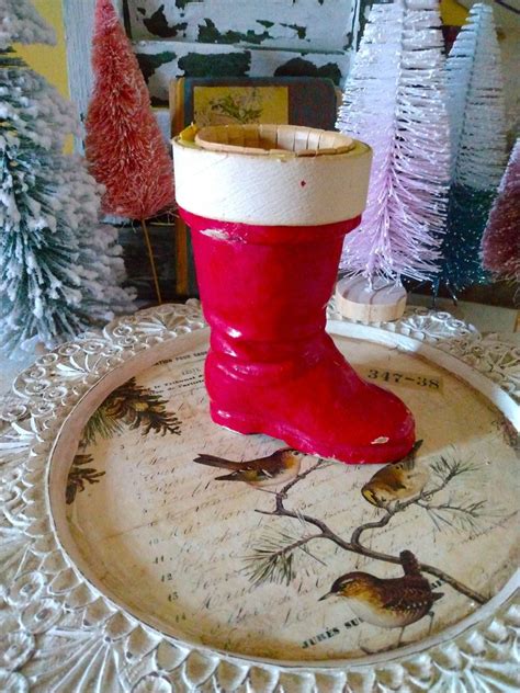 Vintage Red German Paper Mache Santa Boot Candy Container Etsy