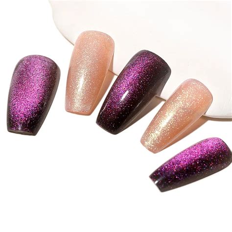 Churchf Glitter Press On Nails Purple Pink Medium Length False