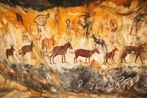 Cave Painting. Ancient Cave Art. Old Rock Paintings of Primitive People. Stone Age. Art and ...