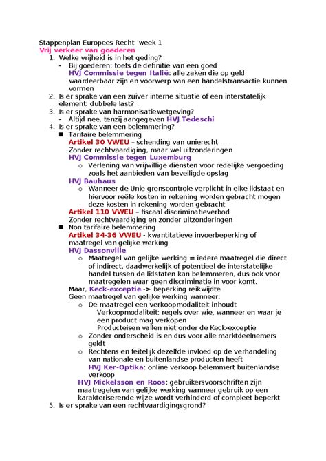 Stappenplan Europees Recht Week 1 Welke Vrijheid Is In Het Geding