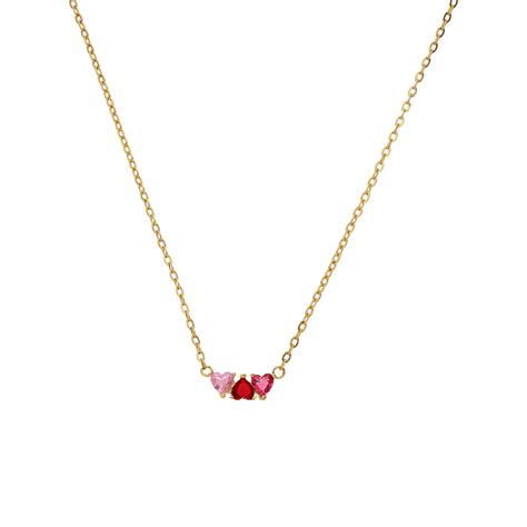 Stalen Goldplated Ketting Met Rood Zirkonia Hart Lucardi NL