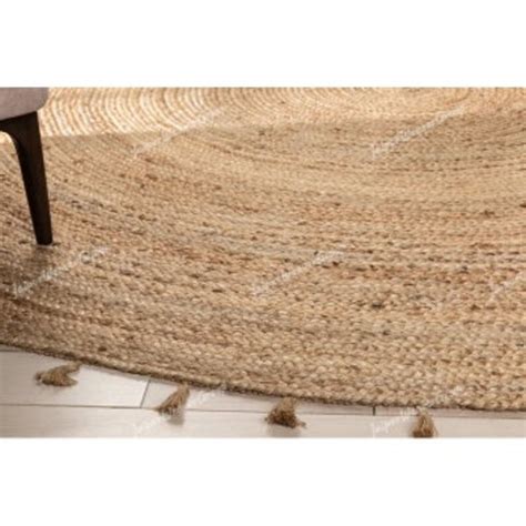 Natural Handwoven Jute Round Rug With Tassels Round Jute Rug Etsy