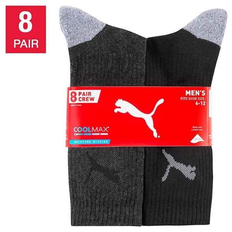 Puma Mens Black Crew Socks 8 Pair