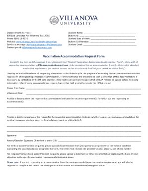 Fillable Online Villanova Vaccination Accommodation Request Form