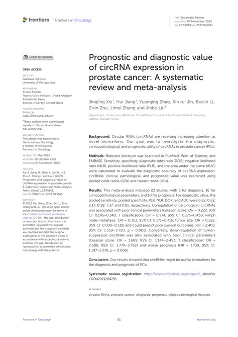 PDF Prognostic And Diagnostic Value Of CircRNA Expression In Prostate