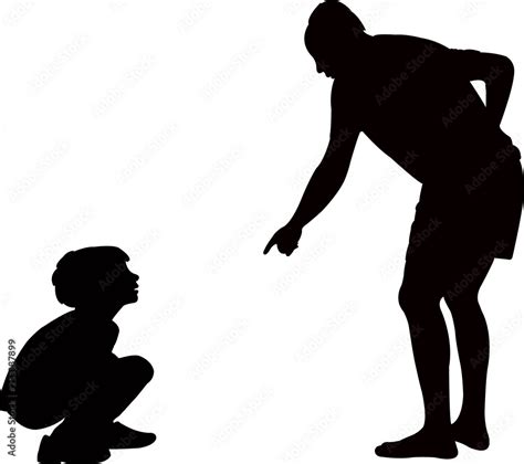 Father Scolding His Daughter Pointing Finger Silhouette Vector Stock