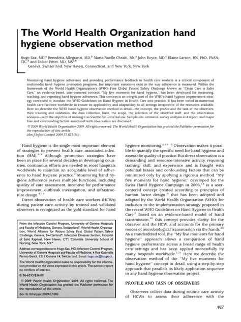 Who Hand Hygiene Observation Method Pdf Hygiene Hand Washing