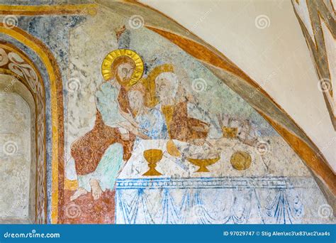 The Last Supper, a Medieval Fresco in Blue Stock Image - Image of religion, mural: 97029747