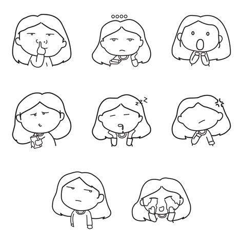 lonely girl emoticon set 19489299 Vector Art at Vecteezy