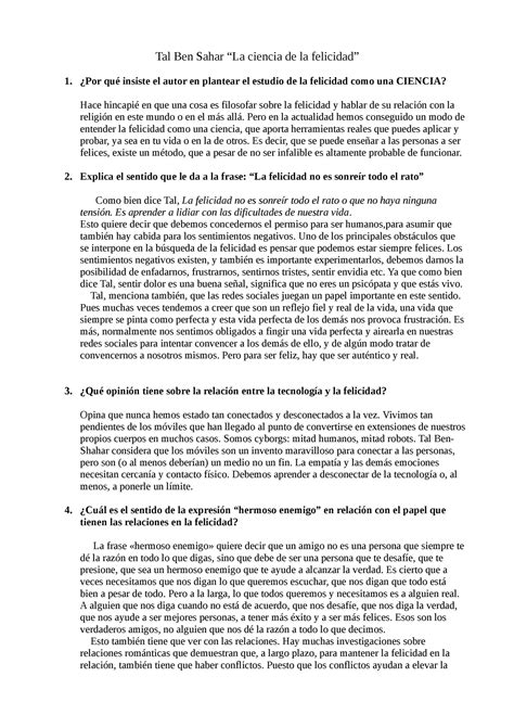 Laura Romero Rodríguez Tal Ben Sahar La ciencia de la felicidad