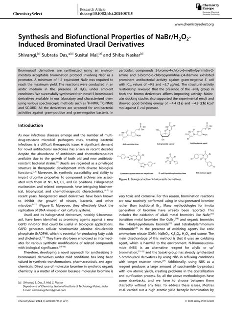 Synthesis And Biofunctional Properties Of Nabr H O Induced Brominated