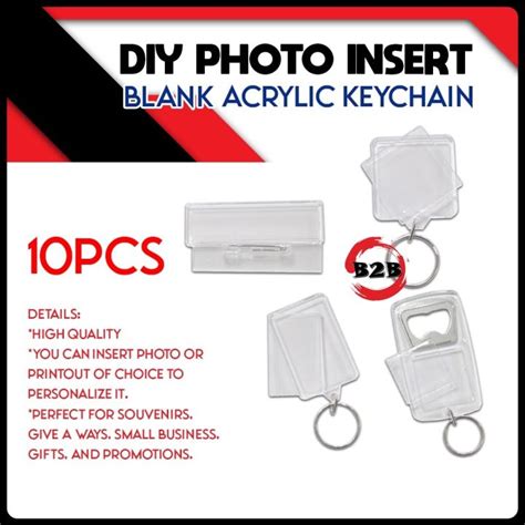 10 Pcs Insertable Blank Acrylic Photo Insert Keychain Rectangle Square